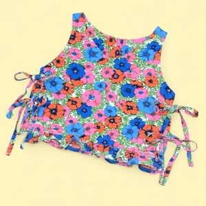 Handmade Floral Ruffle Reversible Top with Side Ties